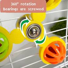360° Rotating Wind Chime Bell & Chewable Ball Bird Toy - 360° Rotating Motion, Chewing Protection Cage Accessory, With Metal Screws, Durable Plastic, Suitable For Parrots, Parakeets, Lovebirds - Mental Stimulation And Boredom Relief, 2 Colors (Green/Yellow Orange/Red) - Multicolor - View 7