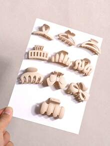 Set de 10 pinzas de pelo de unicolor minimalistas, medianas y pequeñas, para mujeres, adecuadas para peinados semi-recogidos y cabello a la altura de los hombros, sin empaque de tarjeta, elegantes pinzas de invierno para el cabello, accesorios de moda