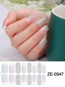 No-Bake Gel Nail Sticker Nail Oil Film Waterproof Nail Sticker Sticker Solid Color Green Onion Powder Jump Color Gradient Full Sticker