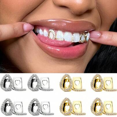 THATBOY Bộ 1/2/4 chiếc răng giả kiểu Hip Hop mới với mặt dây chuyền hình ngôi sao đính đá Cubic Zirconia, kiểu dáng micro pave cho cả hàm trên và hàm dưới, dành cho nam và nữ.