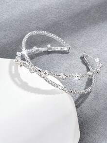 1pc Minimalist Fashion Copper Rhinestone Hollow Criss-Cross Bangle Bracelet, Versatile For Daily Wear
