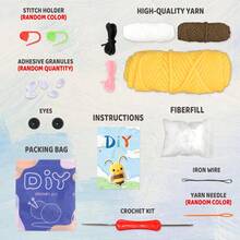 1 Paquete de material de ganchillo de abeja, kit de animal de peluche de ganchillo lindo, regalo de cumpleaños, kits de ganchillo para principiantes como regalo, kit de animal de ganchillo para principiantes que incluye tutoriales en video, hilo, marcadores de costura e instrucciones (accesorios al azar)