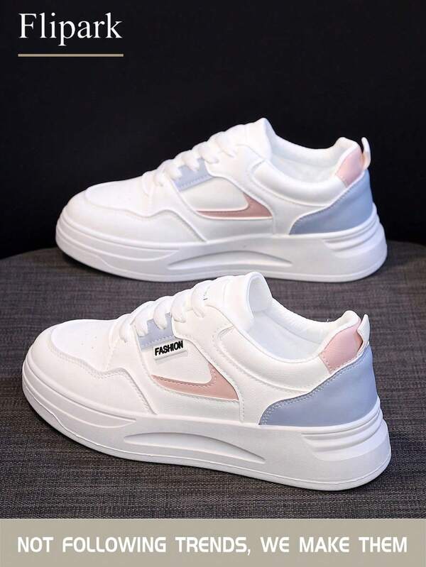 Flipark 1 Pair Women's Casual Lightweight Small White Sneakers, Fashionable Student Shoes Suitable For Petite Women, 2025 Spring Autumn New Style Breathable Casual Platform Sneakers