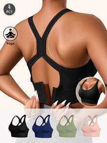 4 PCS Women's Seamless Shockproof Sports Bra - Lightweight & Breathable For Yoga & Gentle Workouts, Back Beauty, Wireless Support, Padded, Comfy Yoga Base Vest Top