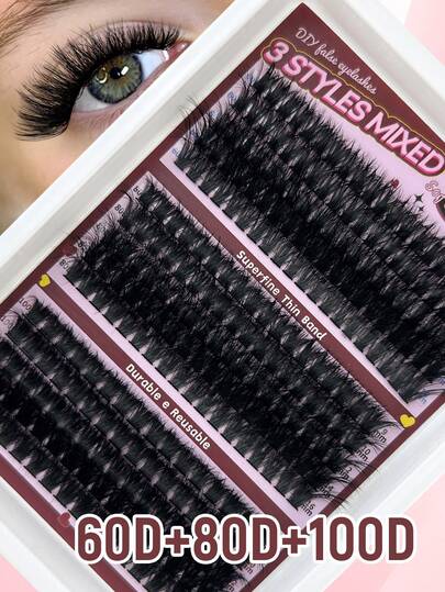 270 Pcs Cluster False Eyelashes 60D+80D+100D Mixed Length 9-16mm D Curl Natural Fluffy Style Dramatic Lashes Reusable Thick Lashes Dramatic Thick Black Individual Cluster False Eyelashes Suitable For Beginners Lash Clusters Eyelash Clusters Individual Eyelashes, Lashes, Fake Lashes