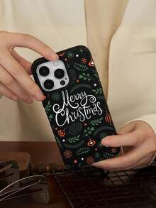 1pc Fashionable Creative Autumn Leaf, Pine Cone & Letter Pattern Matte Black TPU Shockproof Protective Phone Case, Suitable As Holiday Gift Compatible With IPhone XS/XS Max/XR/11/12/13/14/14 Plus/15/15 Plus/16/16 Plus/17/17 Pro