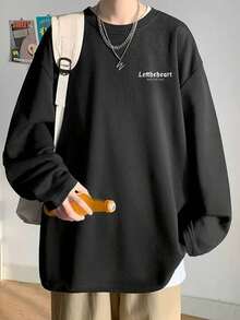 200g Cotton Men's New Round Collar Long Sleeve Print T-Shirt | Outfit Examples | Street Fashion Fun - Black - View 1