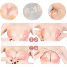 Duo Brasier Push Up de Silicona y Mariposa Reusable para reafirmar Pechos para Vestidos o Blusas. Brasier Strapless sin Varilla cómodo y Discreto. Sujetador Invisible - Beige y Nude - Ver 3