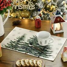 1pc/Set, Pine Tree & Snowflake Christmas Linen Table Runner, Table Runner & Placemat Set, 13*72 Inches/12*18 Inches Seasonal Kitchen Dining Table Decor, Christmas Party Decoration, Home Decor - Green - View 4