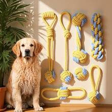 Conjunto de 7 peças de cordas de mastigação para cães amarelos brilhantes – nós trançados de alta visibilidade para cães de pequeno a médio porte, cor otimizada para visão canina, brinquedos duráveis para puxar e dentição para filhotes