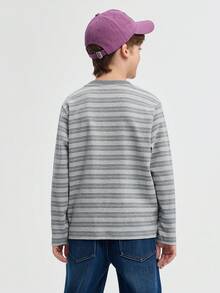 Balabala BalaOne Kids' Long Sleeve T-Shirt 2025 Fall, Striped Base Layer For Boys & Girls - Gray Tone - View 3