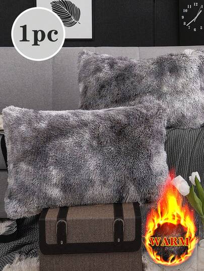 1pc Ombre Light Grey Plush Warm & Cozy Flannel Pillow Cover & Decorative Throw Pillow Case, Suitable For Twin/Full/Queen/King Size Beds, Autumn/Winter