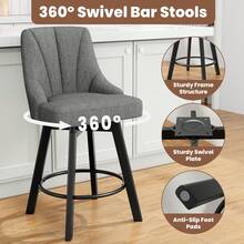 GIKPAL 24" Counter Height Swivel Bar Stools, PU Leather Upholstered Counter Barstools With Solid Wood Legs And Backs For Kitchen Island, Home Bar, Dark Gray - Dark Gray-fabric-single - View 4
