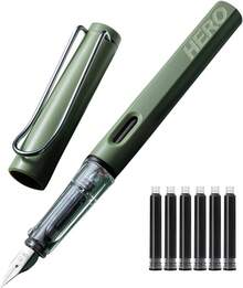 Pluma Estilográfica de Punta Media 0,5MM, Plumas Fuente Diseño Clásico con Convertidor, Punta de Iridio, Escritura Suave, Excelente Metal, Pluma Estilográfica Elegante, Regalo de Negocios (Verde) - verde - Ver 1