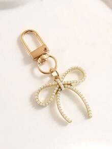 1pc Women's INS Style Faux Pearl Bow Keychain Elegant Charm Accessory For Bags Phones Car Accessories For Women Keychain For Bag - Gold - View 7