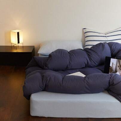 Ins Style Blue Mixed Cotton Knitted Cotton Four-Piece Set Duvet Cover Bed Sheet Cotton Tianzhu Cotton Bed Sheet 1.8m HX53