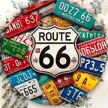 1pc Route 66 Themed Metal Tin Sign, Vintage License Plate Design, 8x8 Inch Round Wall Art Decor Bar, Cafe, Club - Iron Construction - Nhiều màu - Xem 5