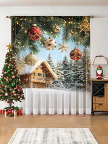 1 pieza Cortina transparente decorativa navideña, adecuada para sala de estar, dormitorio, cocina, fiesta navideña, árbol de Navidad, decoración de otoño, 100g/㎡