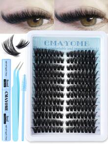 216/192 szt. puszystych, pojedynczych rzęs w kształcie litery D, kocie oko, do łączenia na lewą i prawą stronę, pojedyncze rzęsy 80/100D DIY, bardzo grube, naturalne, trwałe, ultralekkie, ultramiękkie, wielokrotnego użytku, zestaw do przedłużania rzęs, klej i uszczelniacz, pęseta do rzęs, szczoteczka do rzęs, odpowiednie dla początkujących, do użytku domowego, na co dzień, na imprezy, w podróży i na festiwale muzyczne