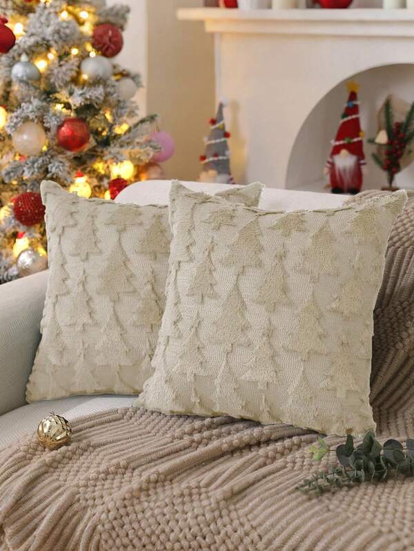 Christmas Tree Cushion Cover, Christmas Decorative Throw Pillow, 18x18 Inches, Christmas Decoration, Red Soft Plush Faux Fur Jacquard Cushion, Suitable For Bedroom Sofa Holiday Celebrations Winter Home Decor X PTK009B18 ...