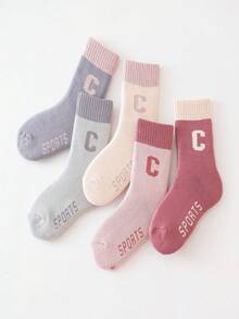 5 Pairs Kids' Thick Thermal Lined Mid-Calf Socks, Warm For Cold Weather, Suitable For Indoor, Outdoor, Sports Wear In Autumn/Winter