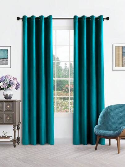 1 件孔雀蓝色加厚隔热窗帘，现代简约纯色天鹅绒窗帘，适用于客厅、卧室、房间窗户和门装饰