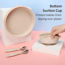 4-częściowa silikonowa miska do karmienia niemowląt i małych dzieci, talerz, widelec i łyżka ze stali nierdzewnej, motyw kota, z przyssawkami, do mikrofalówki i zmywarki