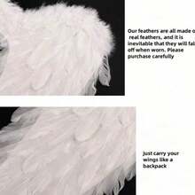 2件天使翅膀天然羽毛手工翅膀节日派对表演装饰道具模特走秀翅膀拍照道具万圣节圣诞装饰 - 彩色 - 查看 11