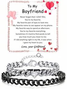 Adjustable Matching Couple Cuban Chain Bracelets For Gifts - 黑色+銀色 - 查看 5