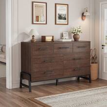 mteryoing Modern Wide 7-Drawer Dresser, 52 Inch Freestanding Wood Storage Cabinet | Large Chest Of Drawers For Bedroom Closet, Living Room, Hallway Organization - 棕色 - 查看 5