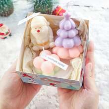 1pc Macaron Color Aromatherapy Candle Gift Box Christmas Eve Souvenir Christmas Atmosphere Creative Ornaments, Christmas Decorations, Christmas Gifts
