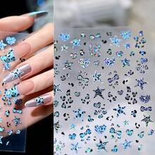 1 pieza Pegatinas de uñas con brillo 5D de estampado de leopardo, decoraciones de uñas con brillo/estampado de leopardo, estrellas, corazones, lazos, arte retro Y2K autoadhesivo para manualidades de manicura de Halloween y Navidad, suministros para uñas
