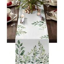 1 chiếc khăn trải bàn hình chữ nhật họa tiết lá khuynh diệp màu xanh lá cây thanh lịch, thích hợp cho nhà hàng sang trọng, tiệc tùng ngày lễ và không khí nhà bếp trang trại, 33x183cm - màu xanh lá - Xem 9