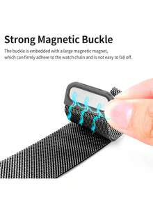 Compatible With Apple Watch Band And Case Combination Set. Stylish, Soft, Breathable, And Adjustable Loop-Style Stainless Steel Magnetic Buckle Band + Drop-Proof And Scratch-Resistant Tpu All-Round Protective Case For Men And Women. Compatible With Apple Watch Series Ultra/11/10/9/8/7/6/5/4/3/Se, 38/40/41/42/44/45/46/49mm Band And Case. - Black - View 7