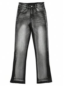 Jeans a zampa di elefante con patchwork da uomo, jeans skinny fit strappati a zampa di elefante, jeans ricamati con lavaggio a strati in stile Y2K, versatili per tutte le stagioni