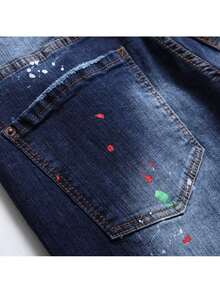 2025 Nuevos Pantalones de Mezclilla Desgastados con Múltiples Parches para Hombres Moda Streetwear Estilo Hip Hop Jeans Rotos para Atuendo Casual Lavado Vintage Ajuste Cómodo Estilo Urbano Pantalones Holgados - Azul Marino - Ver 5