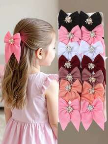 3/6pcs/Set Girls Solid Color Textured Bow Pearls Crystal Hair Clips, Elegant Princess Hair Accessories For Daily Use