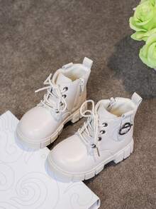 Toddler Girls' Lace-Up Side Zipper Outdoor Ankle Boots, Fashion Children Shoes, Girls' Short Boots, Spring Autumn Winter New Versatile