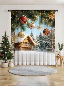 1 pieza Cortina transparente decorativa navideña, adecuada para sala de estar, dormitorio, cocina, fiesta navideña, árbol de Navidad, decoración de otoño, 100g/㎡