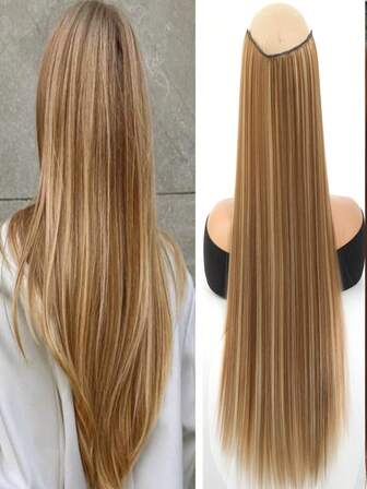 Extensiones de cabello con clips de 20 a 40 pulgadas, cabello liso sintético extra largo de color rubio mezclado, con 5 clips para uso diario de las mujeres