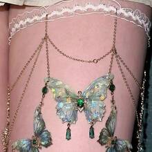 Vintage Super Fairy Green Butterfly Leg Chain Sexy Accessories Women's Thigh Decoration Tassel Body Chain European And American Hot Girl Jewelry - Chuỗi chân bướm phù thủy hàng rào - Xem 3