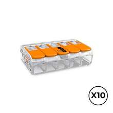 WAGO Connettore rapido a 5 conduttori con leva, diametro massimo 4 mm², 450 V, 32 A, trasparente, 30 x 18,6 x 8,4 mm. Contiene 10 unità. - Arancione - Visualizzare 1