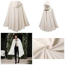 Men Hooded, Adult Medieval Renaissance Costume With Hood, Velvet Cape Halloween Dress - 51.18''+圓領白色 - 查看 1