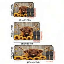 1 件高地牛和向日葵图案设计厨房垫,带防滑背衬,可机洗,轻质水晶天鹅绒材料地毯适用于卧室、客厅、餐厅、厨房、浴室等场景,完美的春季装饰地毯 - 彩色 - 查看 4