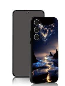 1pc Romantic Night View & Blue Ocean Heart Shockproof Anti-Slip Phone Case, Compatible With Galaxy A04e/A05s/A13/A14/A15/A34/A35/A50/A52/A53/A54/S21/S22/S23/S24/S25/S25Ultra,International Version, Not The Domestic Version - Black - View 3