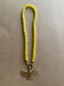 1pc Exaggerated Colorful Beaded Necklace, Fashion Stainless Steel Animal Dragonfly Eagle Pendant Choker Necklace For Women