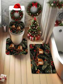 1/4 Stücke Weihnachts-Stechpalme & Tannenzapfen Glocke Muster wasserdichter Duschvorhang Set mit 12 Haken, geeignet für Fenster, Badezimmer, verschiedene Größen erhältlich