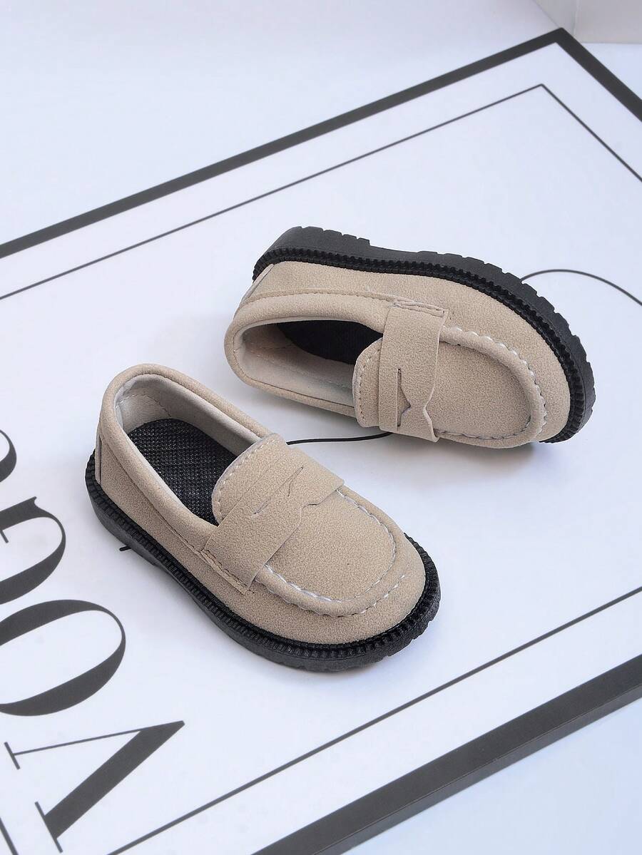 1 Pair Beige Slip-On Fashion Versatile Baby Flat Shoes, Comfortable Non-Slip Durable Lightweight Toddler Walking Shoes, Stylish Minimalist Design Suitable For Daily Wear