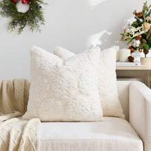 1/2 szt. beżowa, pluszowa poszewka na poduszkę z motywem świątecznych płatków śniegu (wkładka nie jest dołączona), dwustronna tkanina z holenderskiego lnu, kwadratowa poszewka na poduszkę, świąteczna dekoracja do domu, miękka pluszowa tkanina, nowoczesna dekoracja na sofę, do sypialni i akademika