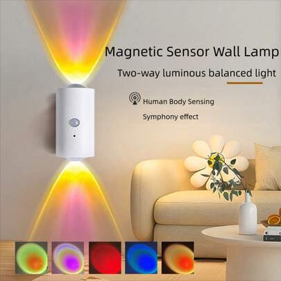 Wireless Motion Sensor Wall Light, USB Rechargeable RGB Color Changing Automatic Sensor Lamp, Indoor Hallway Staircase Bedroom Bedside Atmosphere Night Light